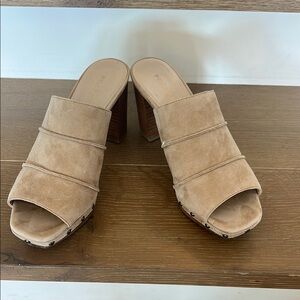 Pelle Moda Beige Suede Block Heel Mules